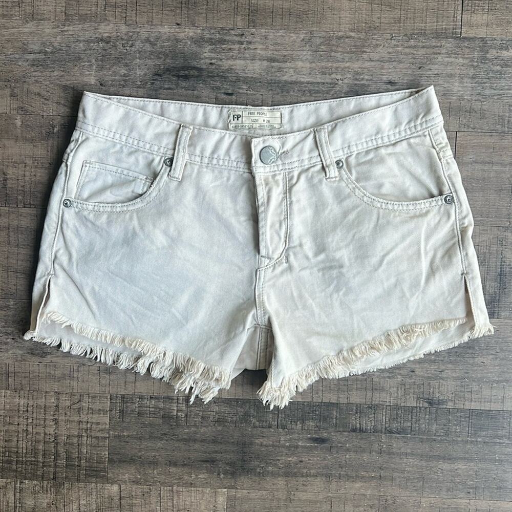 Free People Ivory Khaki rough hem mid rise Jean Shorts Size 26